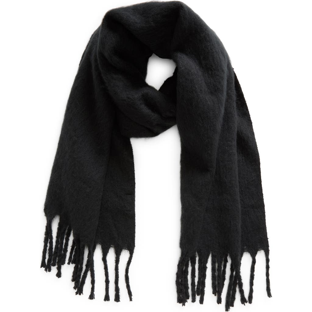 Nordstrom Brushed Fringed Scarf In Black