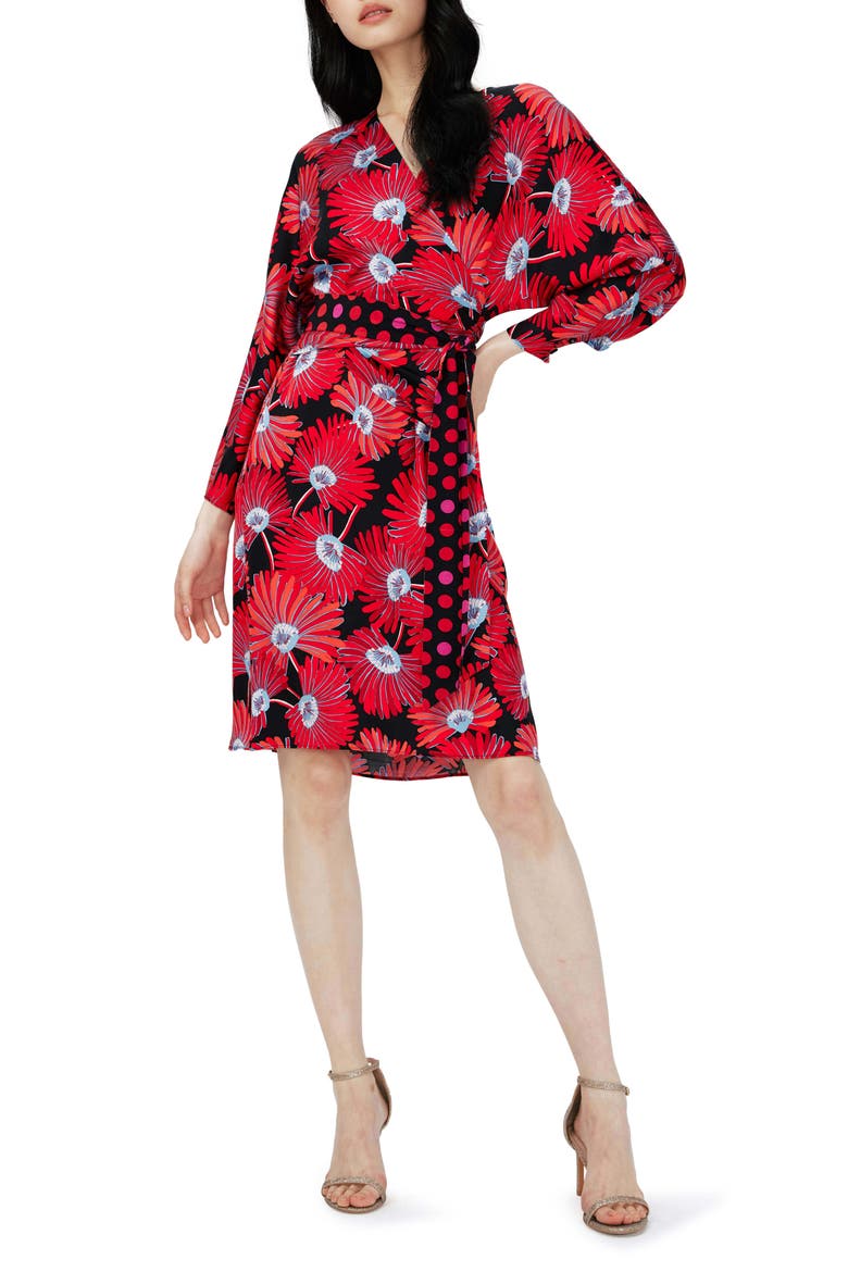 Mikah Long Sleeve Wrap Dress, Main, color, FEATHER FAN