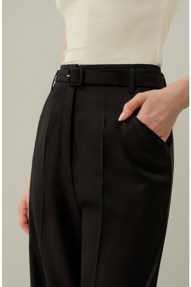 Women's Silk-Wool Blend High-Waisted Wide-Leg Pants, Alternate, color, Black