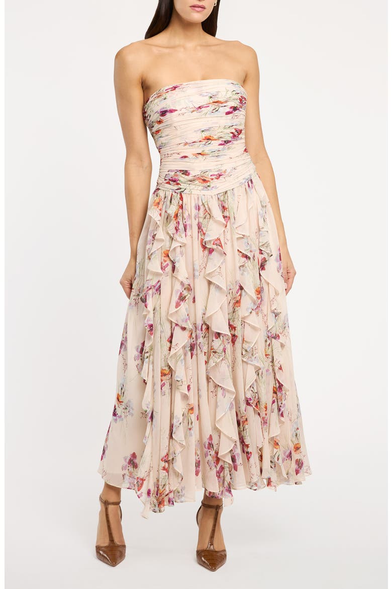 Gayla Iris Print Strapless Maxi Dress, Main, color, OATMILK MULTI