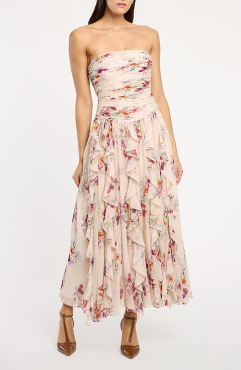 Gayla Iris Print Strapless Maxi Dress