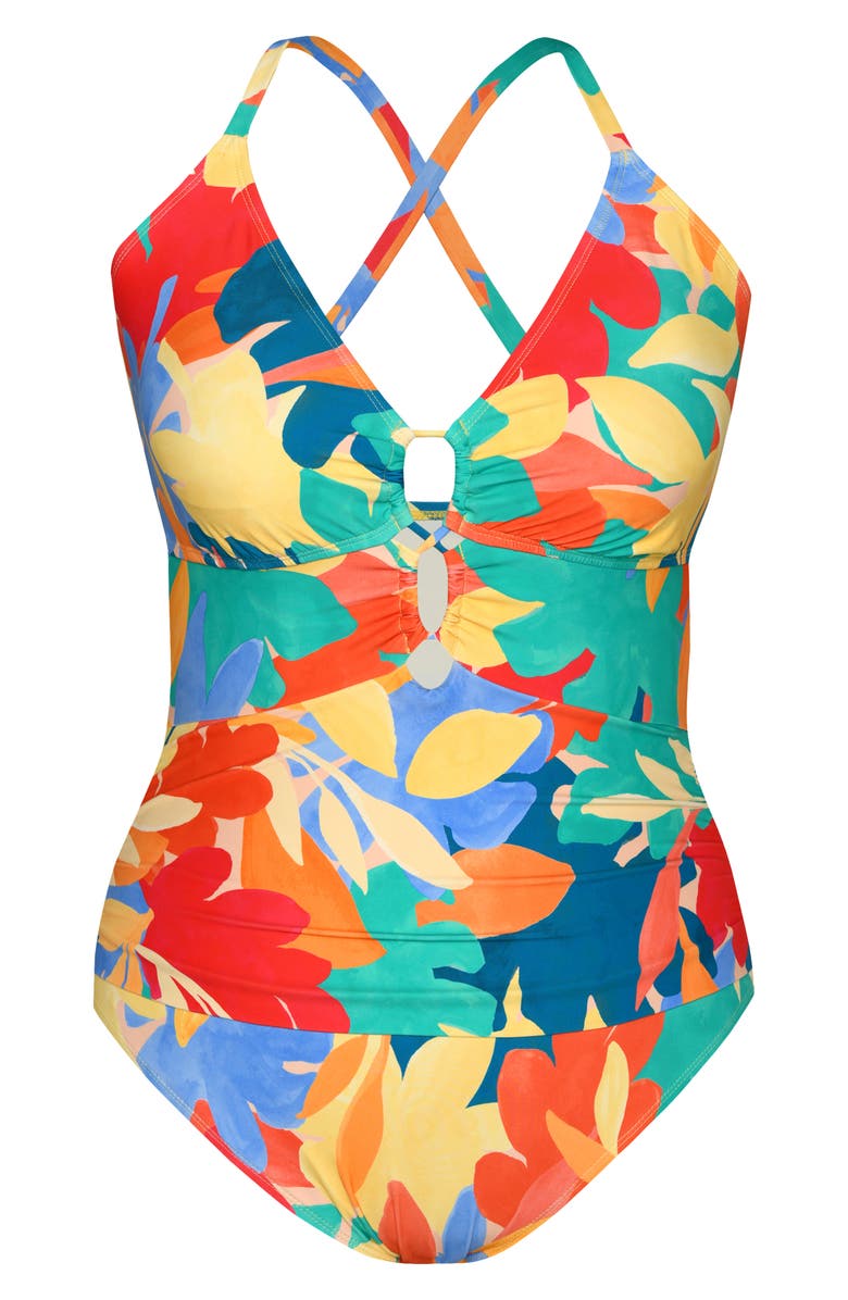 La Blanca Fantasy Resort Lace-Up One-Piece Swimsuit, Alternate, color, Multi