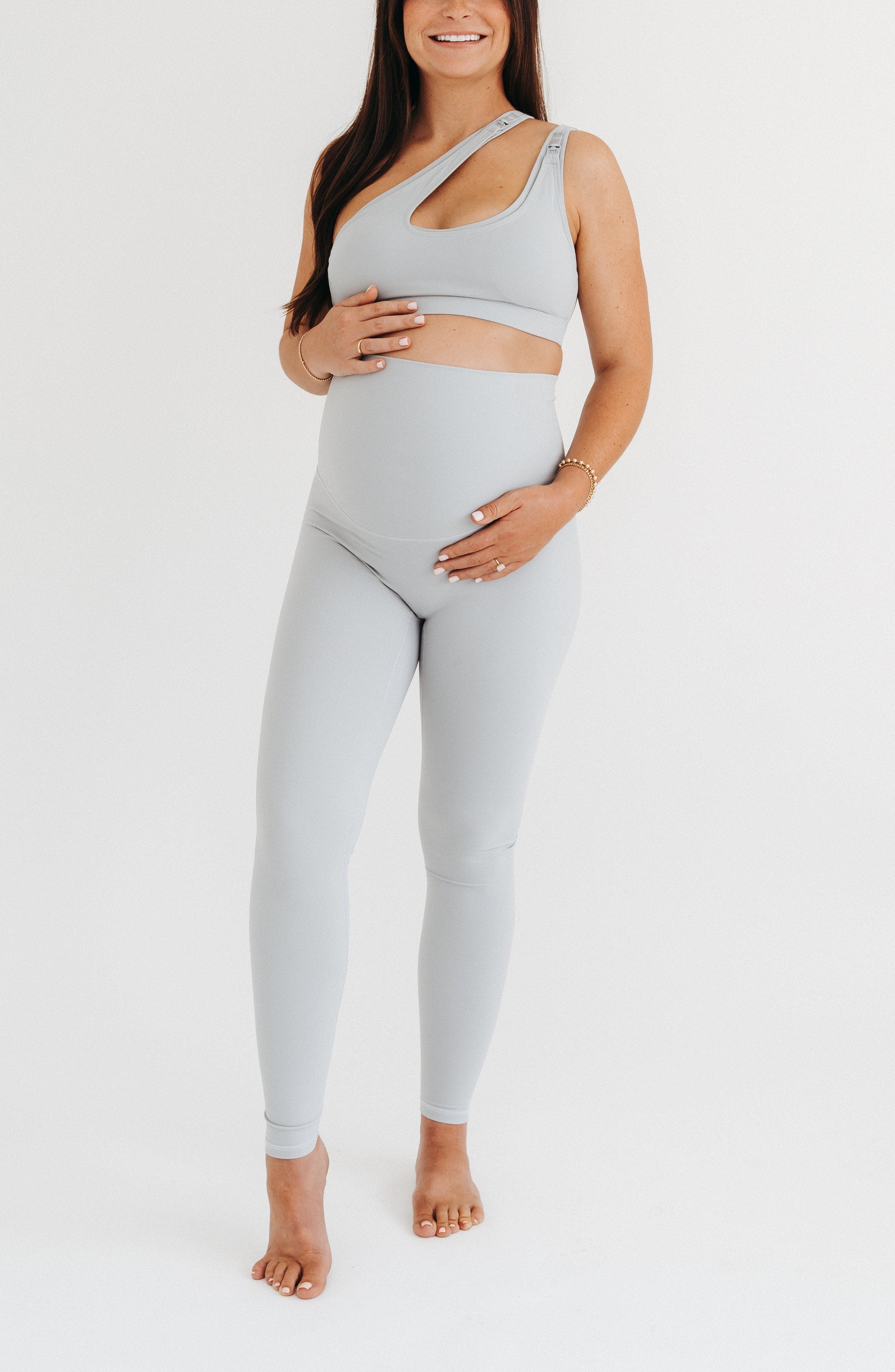 AXK Women's Athletic Maternity Legging with Supportive Belly Band in Light Grey 