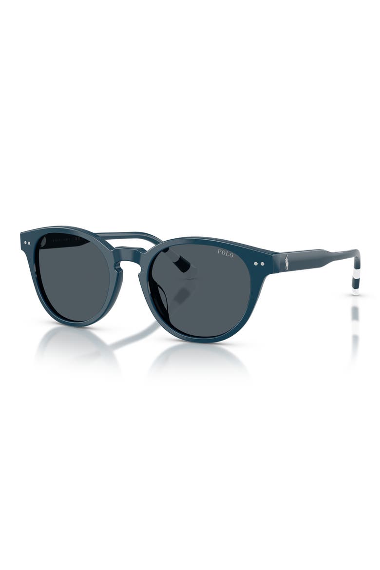 52mm Round Sunglasses, Alternate, color, SHINY BLUE / DARK GREY