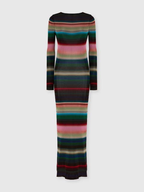 Long Backless Dress In Striped Knit