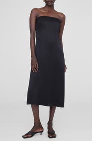 ANINE BING Megan Strapless Silk Midi Dress