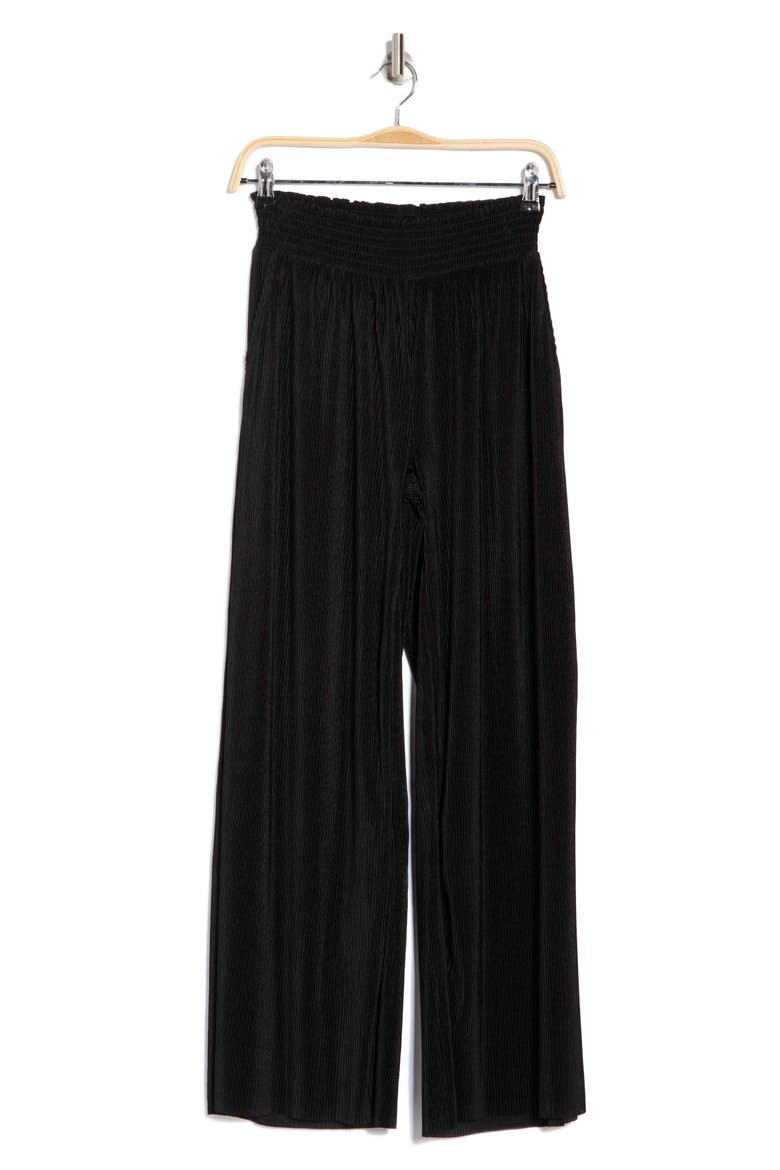 Plissé Wide Leg Pants, Alternate, color, BLACK