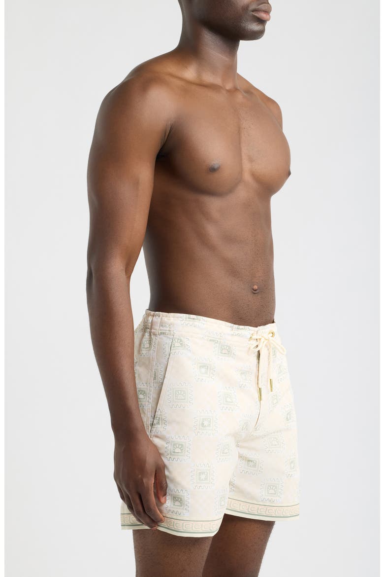 Oceano Telha Tile Print Swim Trunks, Alternate, color, ECRU- 17