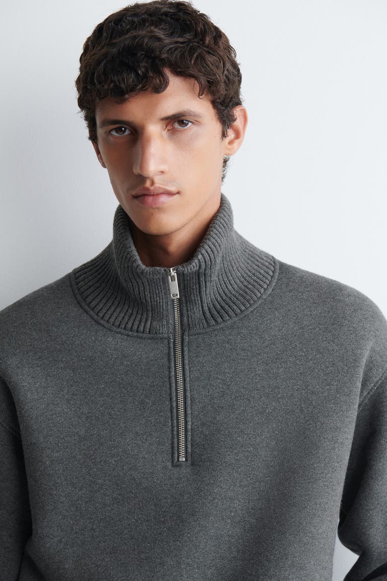 Cotton-Wool Jersey Zip-Up Sweater, Alternate, color, DARK GRAY