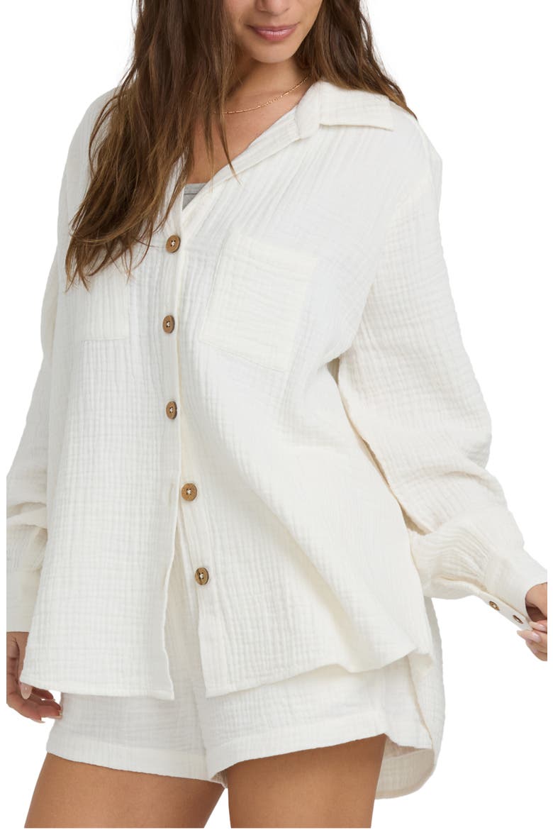 Swell Gauze Button-Up Shirt, Alternate, color, SALT CRYSTAL