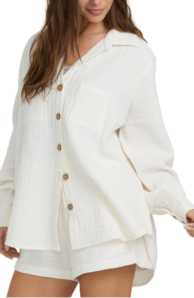 Billabong Swell Gauze Button-Up Shirt, Alternate, color, Salt Crystal