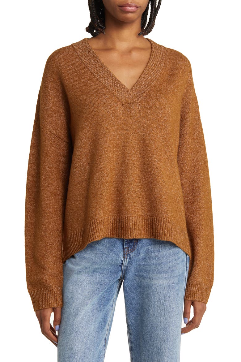 Oversize V-Neck Sweater, Main, color, BROWN TEMPLE