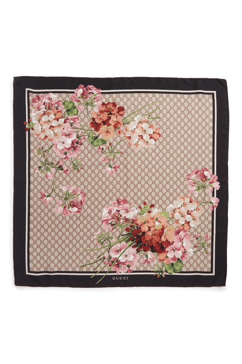 GG Blooms Foulard Scarf, Alternate, color, LEAD WBRN