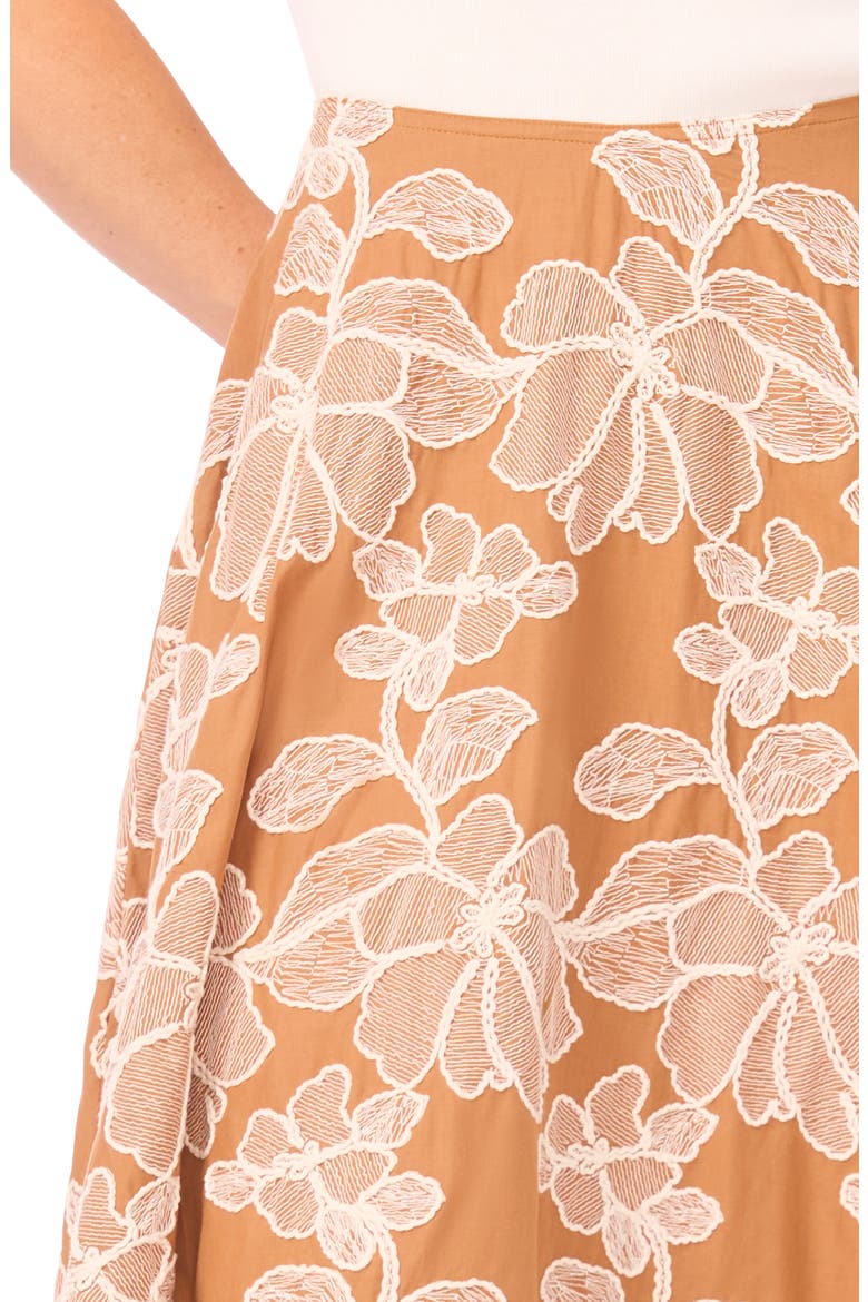 Ida Floral Embroidered Cotton Midi Skirt, Alternate, color, ALMOND