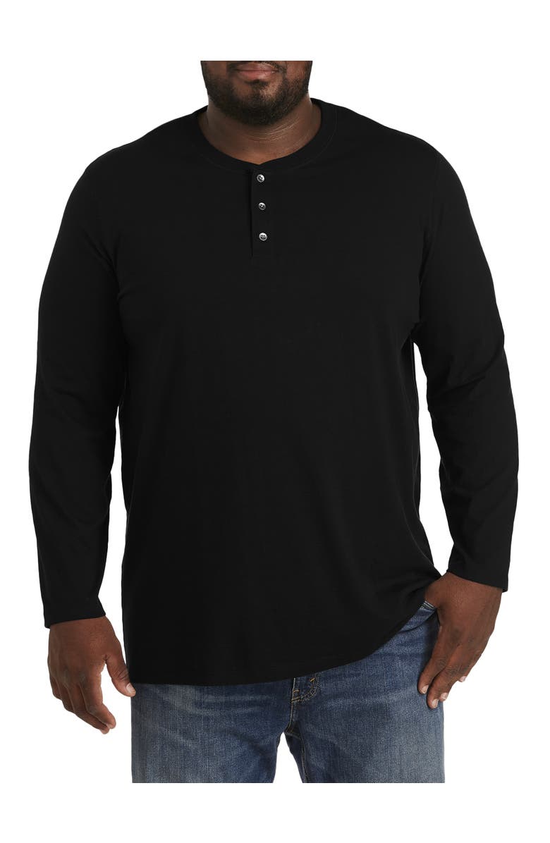 Harbor Bay by DXL Big & Tall Wicking Long-Sleeve Henley Shirt, Main, color, Black