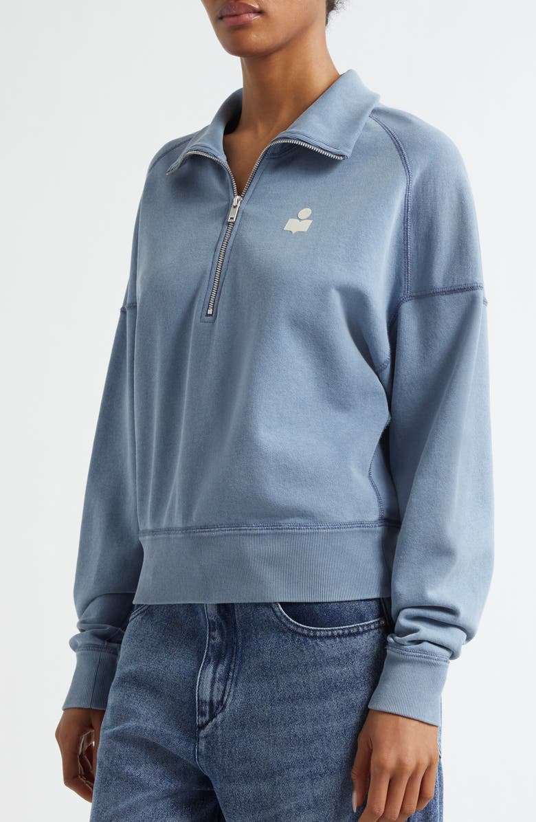 Isabel Marant Étoile Ross Half Zip Cotton Sweatshirt, Alternate, color, Slate Blue/ Ecru