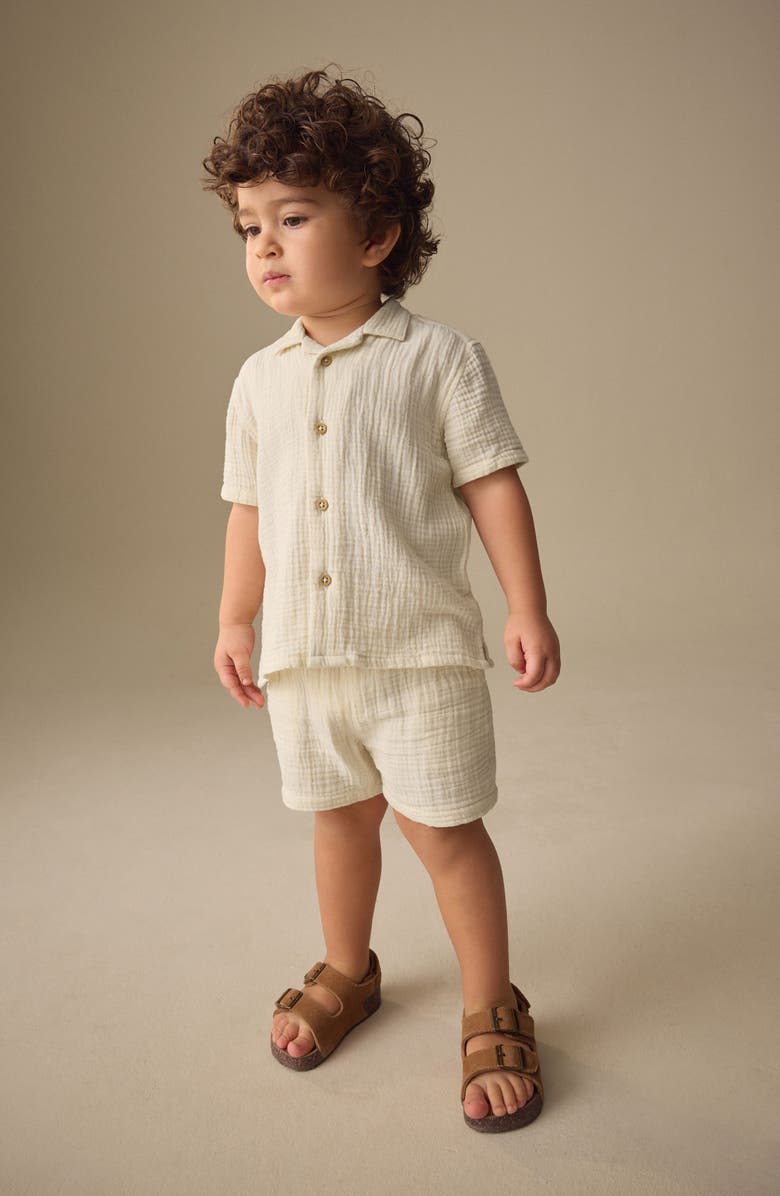 NEXT Kids' Cotton Gauze Camp Shirt & Shorts Set, Alternate, color, Neutral