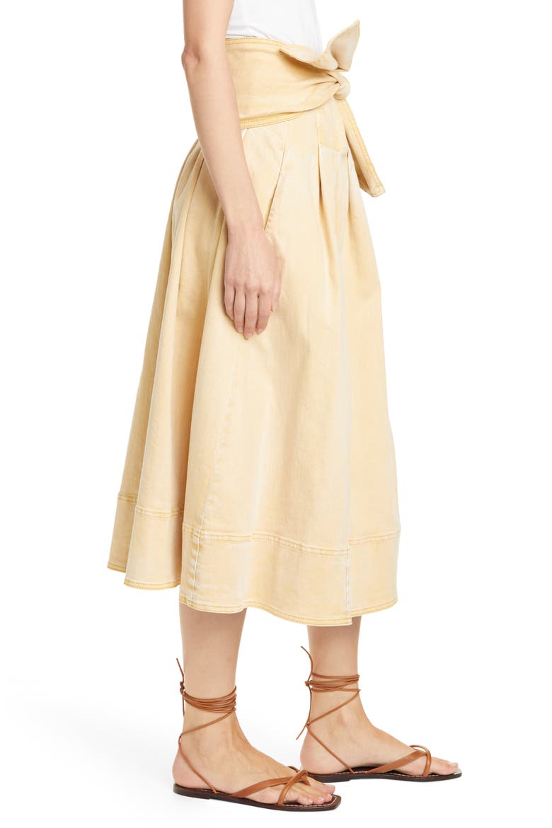 Virgil Tie Waist Midi Skirt, Alternate, color, KHAKI