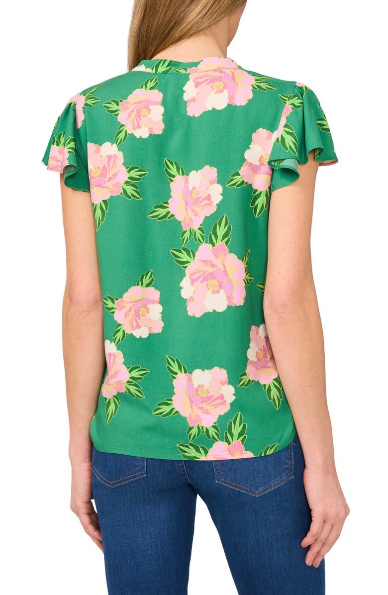 CeCe Floral Flutter Sleeve Top, Alternate, color, Medium Green