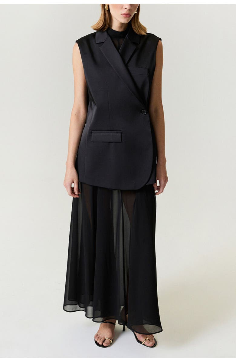 Nocturne Asymmetric Buttoned Longline Vest, Alternate, color, Black