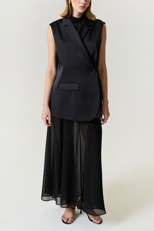 Nocturne Asymmetric Buttoned Longline Vest In Black