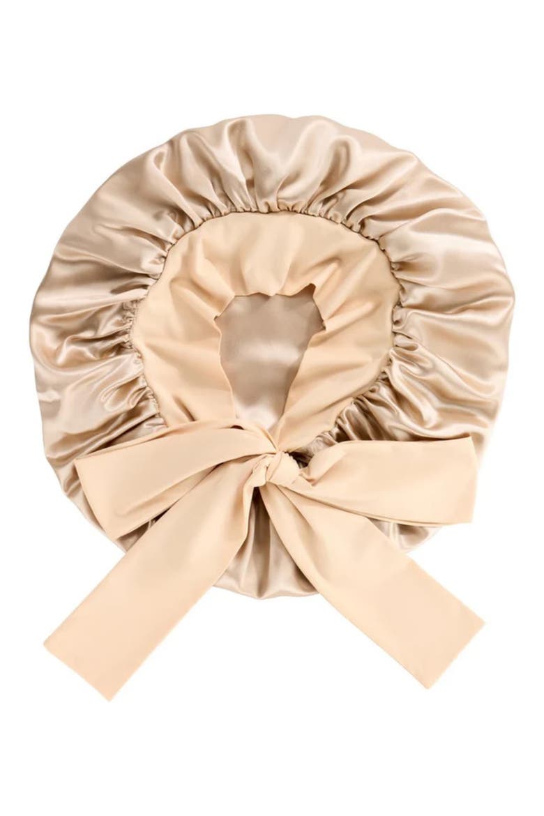 Bow Mulberry Silk Bonnet, Alternate, color, CHAMPAGNE