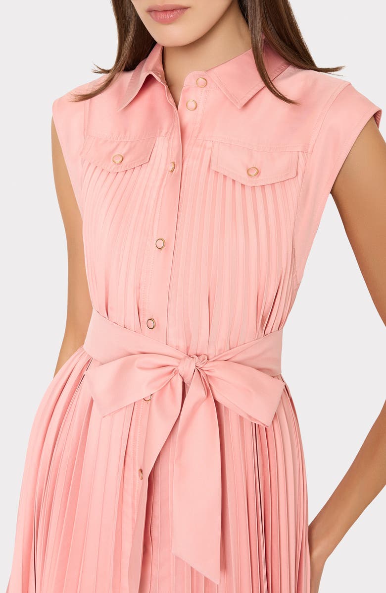 Milly Johanna Pleat Twill Midi Shirtdress, Alternate, color, Blush