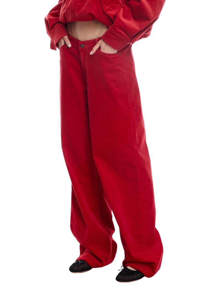 Rebels Low Rise Wide Leg Corduroy Pants, Alternate, color, CRIMSON