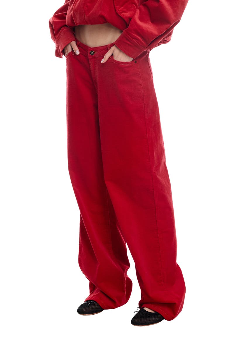 LIONESS Rebels Low Rise Wide Leg Corduroy Pants, Alternate, color, Crimson