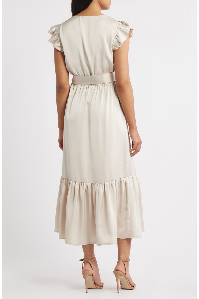 Flutter Sleeve Satin Dress, Alternate, color, CHAMPAGNE