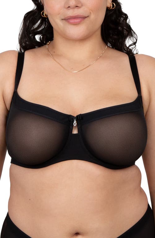 Curvy Couture Sheer Mesh Balconette Bra in Black Hue at Nordstrom, Size 36Dd