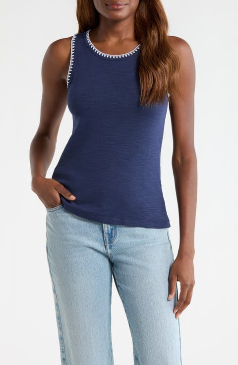 Ashby Isles Embroidered Slubbed Cotton Tank