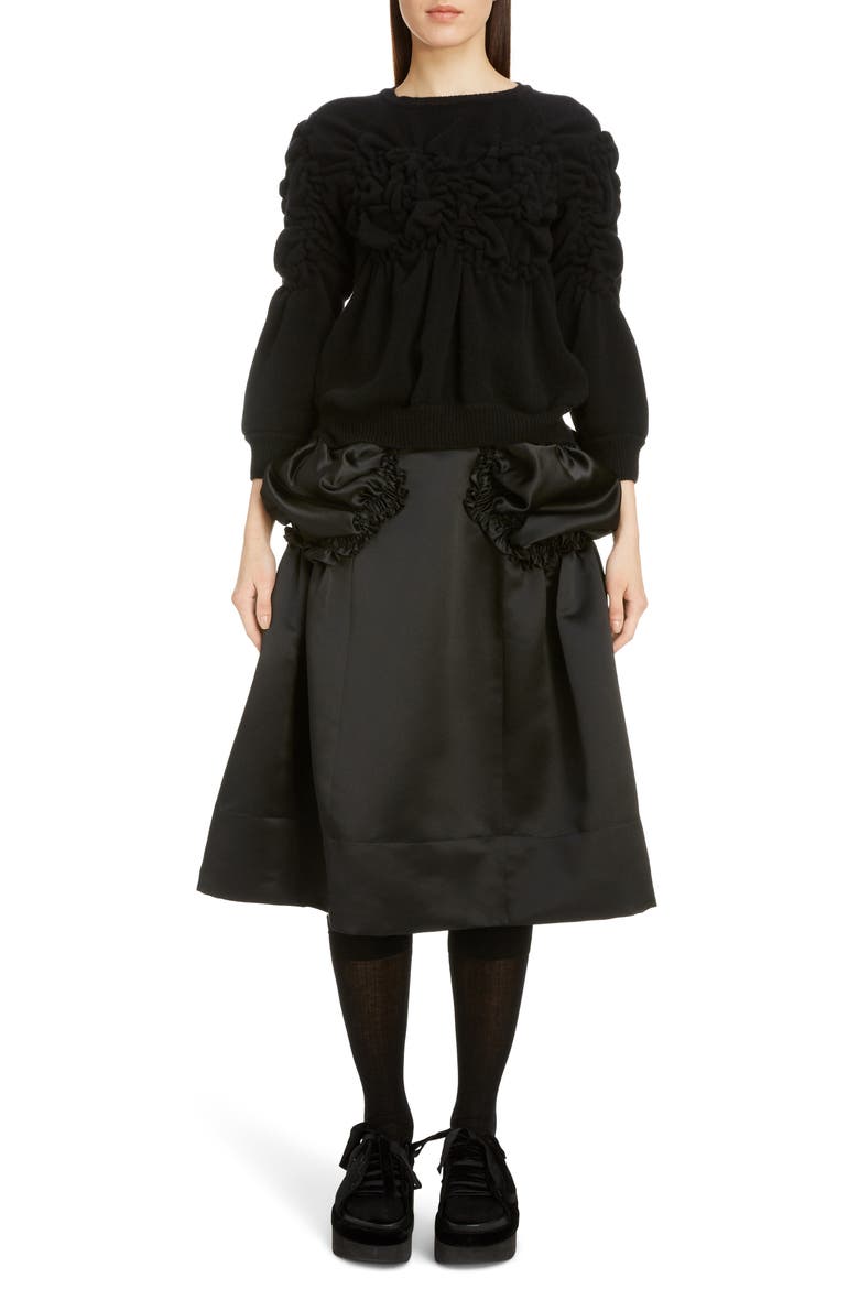 Gathered Pocket Belted Satin Skirt, Alternate, color, BLACK