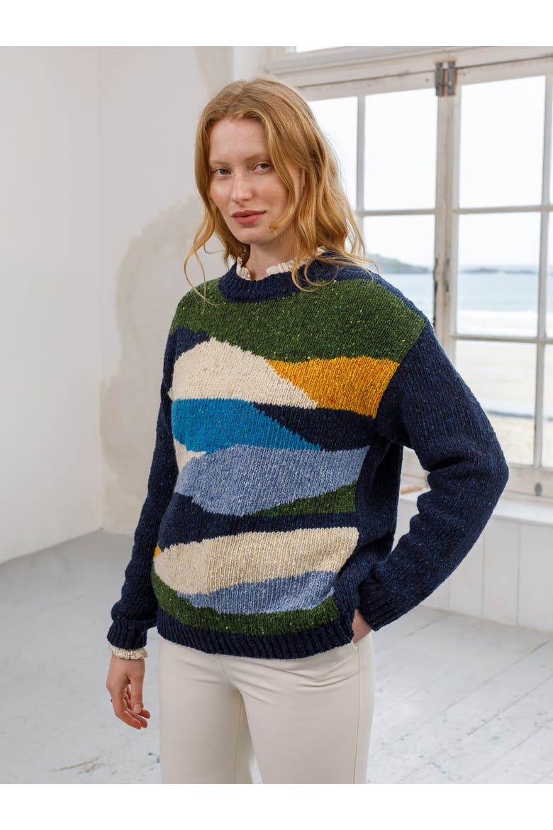 Donegal Scenic Sweater, Alternate, color, NAVY MULTI