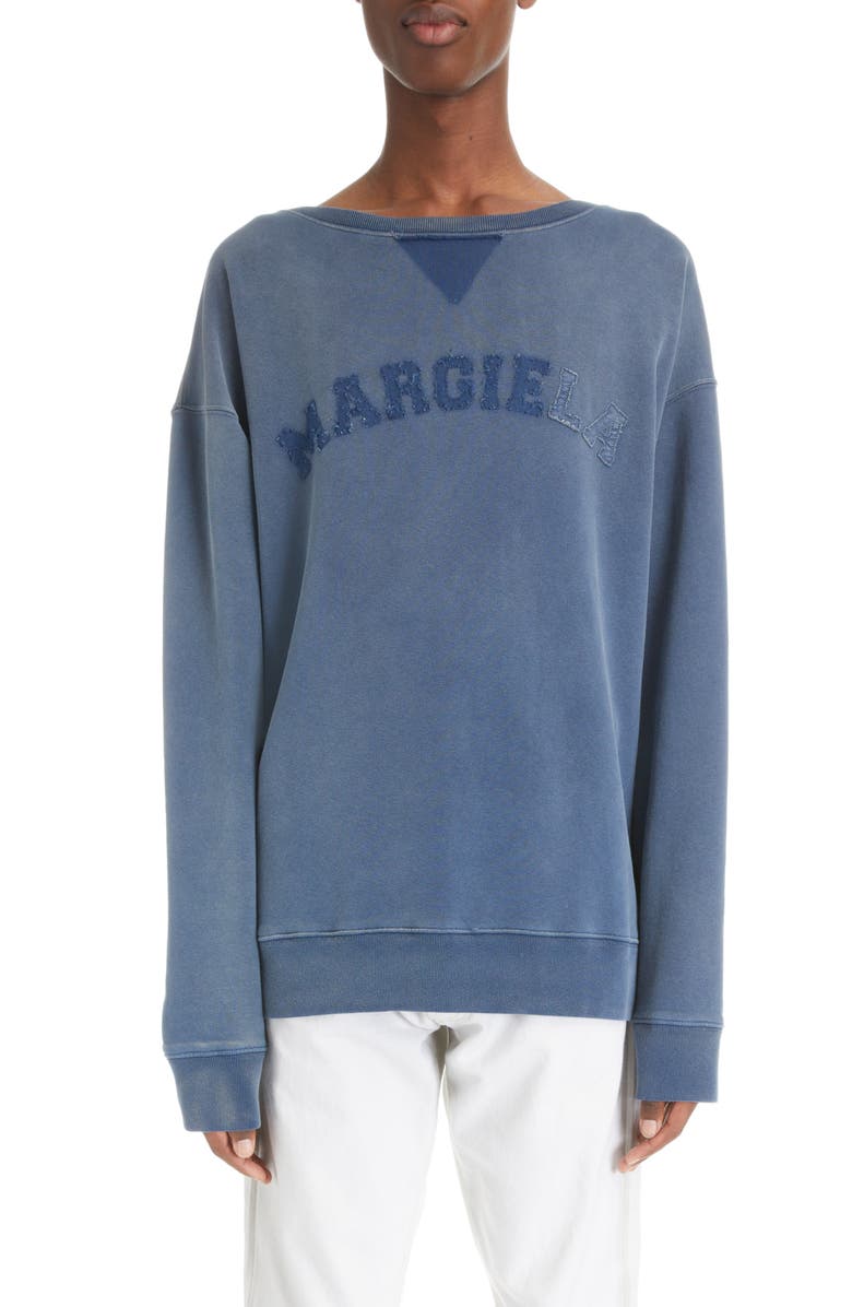 Maison Margiela Distressed Appliqué Logo Cotton Sweatshirt, Main, color,