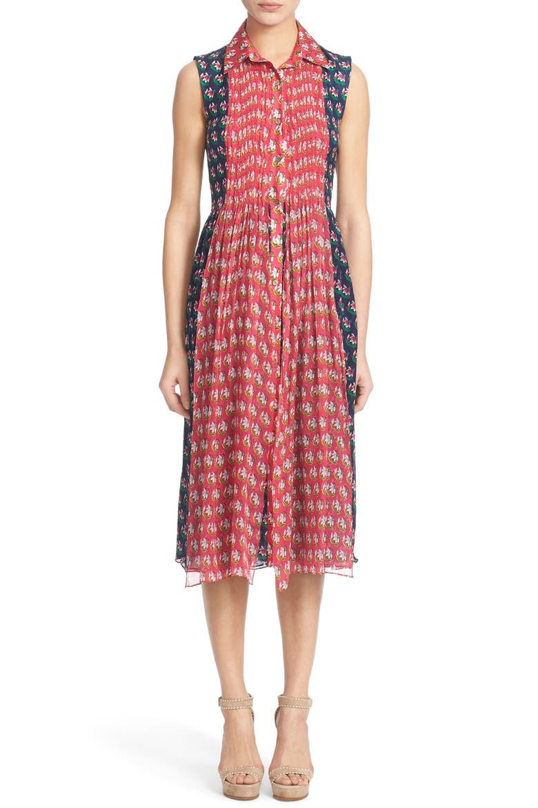 'Nieves' Floral Print Silk Shirtdress, Main, color, ZEN FLORAL MIDNIGHT/ PINK