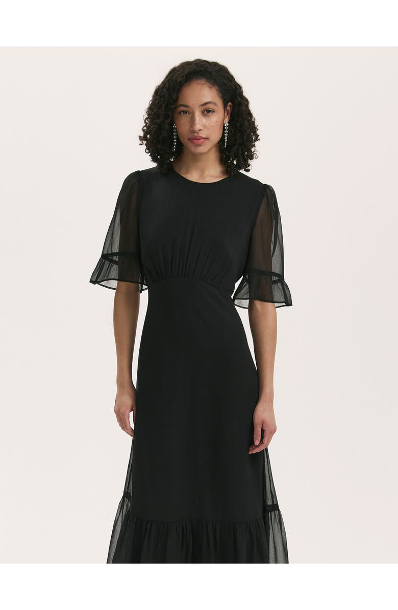 Finery London Jennifer Short Sleeve Chiffon Midi Dress, Alternate, color, Black