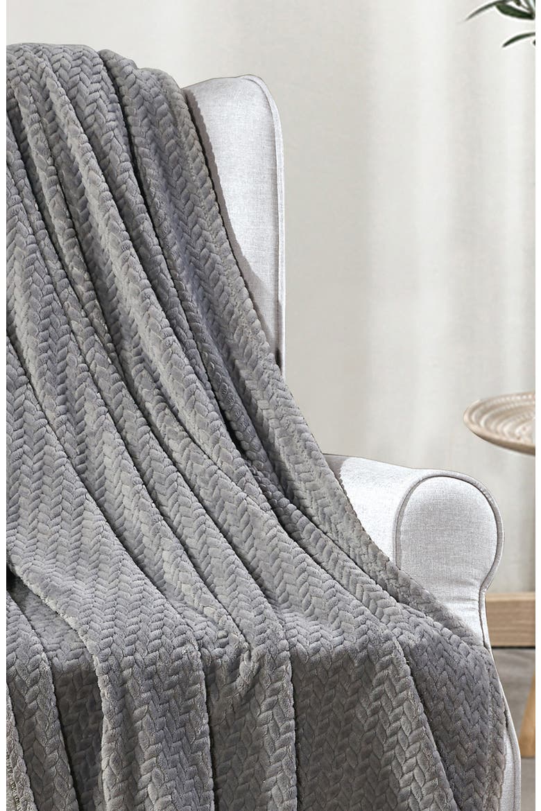 Chevron Textured Plush Throw, Alternate, color, GREY