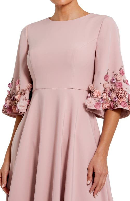 Mac Duggal Stretch Satin 3/4 Sleeve Gown With Flower Trim In Rose