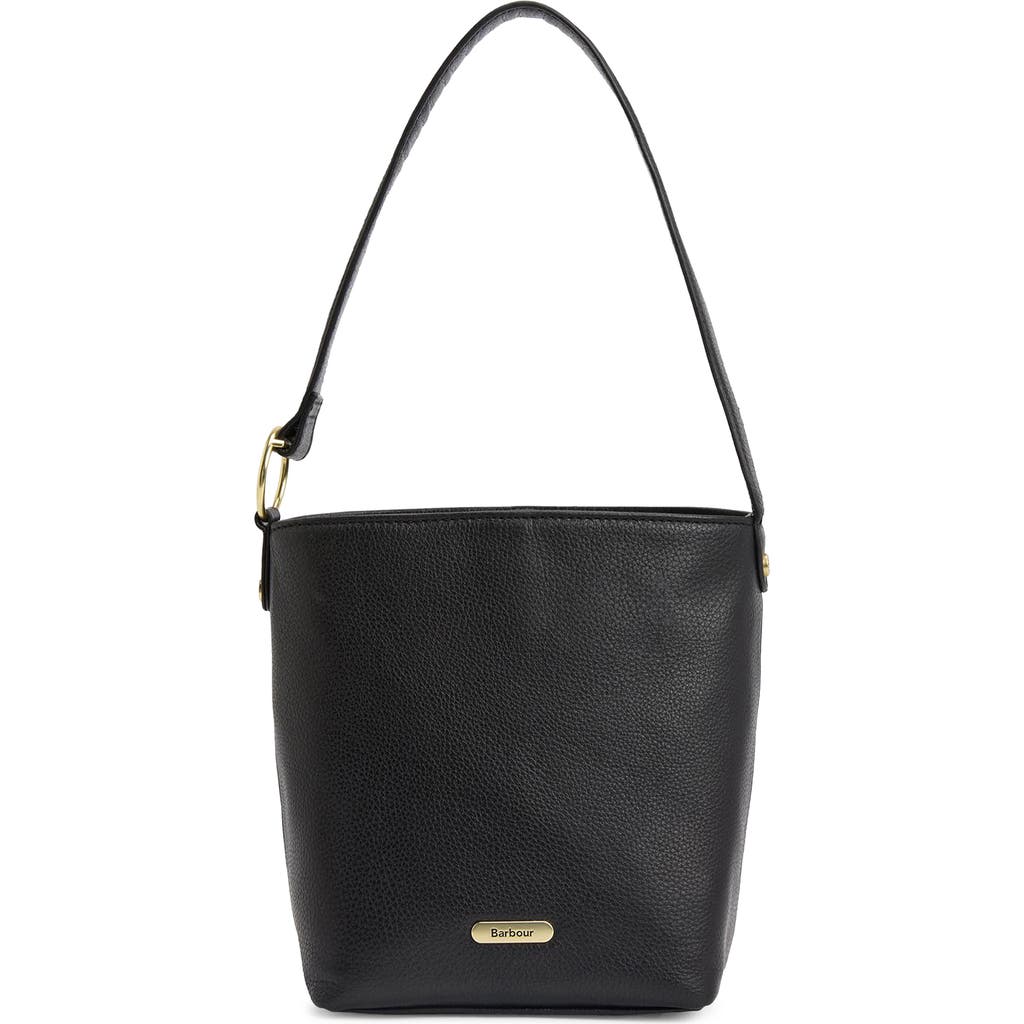 Barbour Cedar Leather Bucket Tote In Black