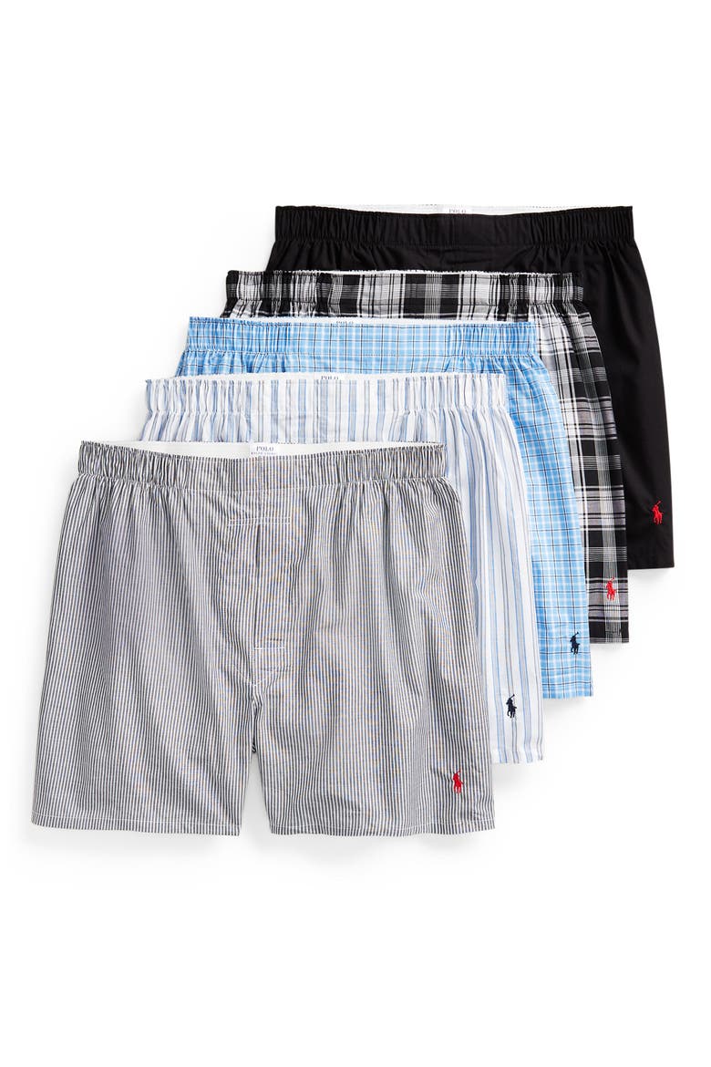 Assorted 5-Pack Woven Cotton Boxers, Main, color, MULTICOLOR