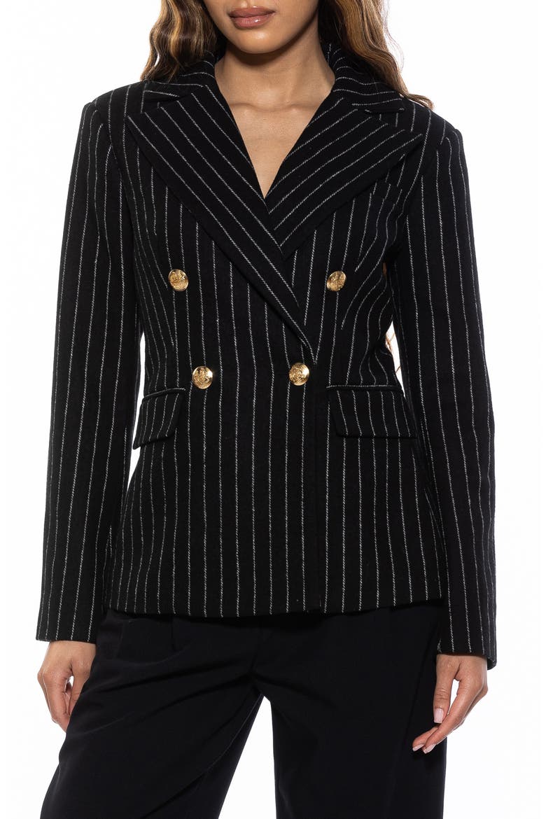 Double Breasted Blazer, Main, color, BLACK STRIPE