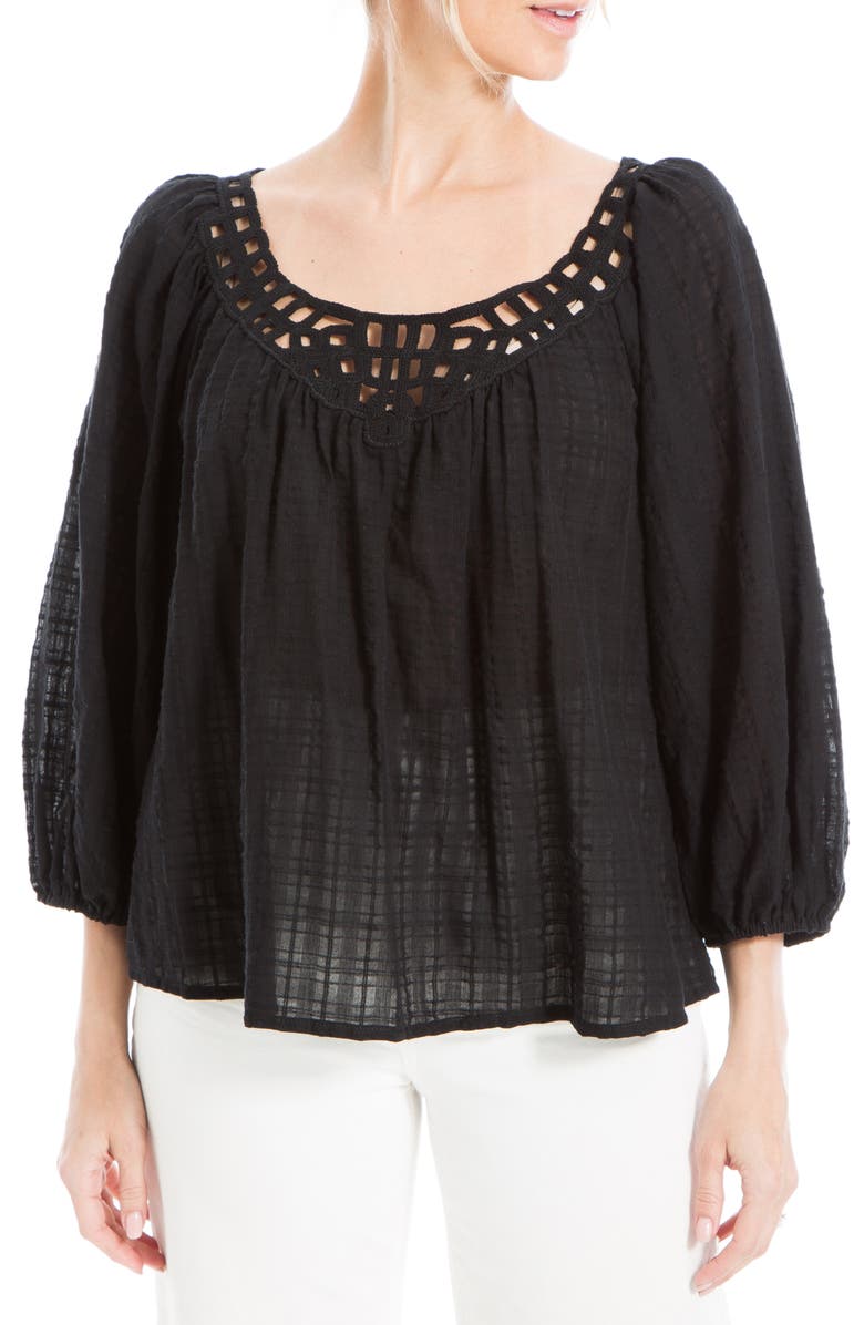 MAX STUDIO Openwork Bubble Sleeve Top, Alternate, color, Black