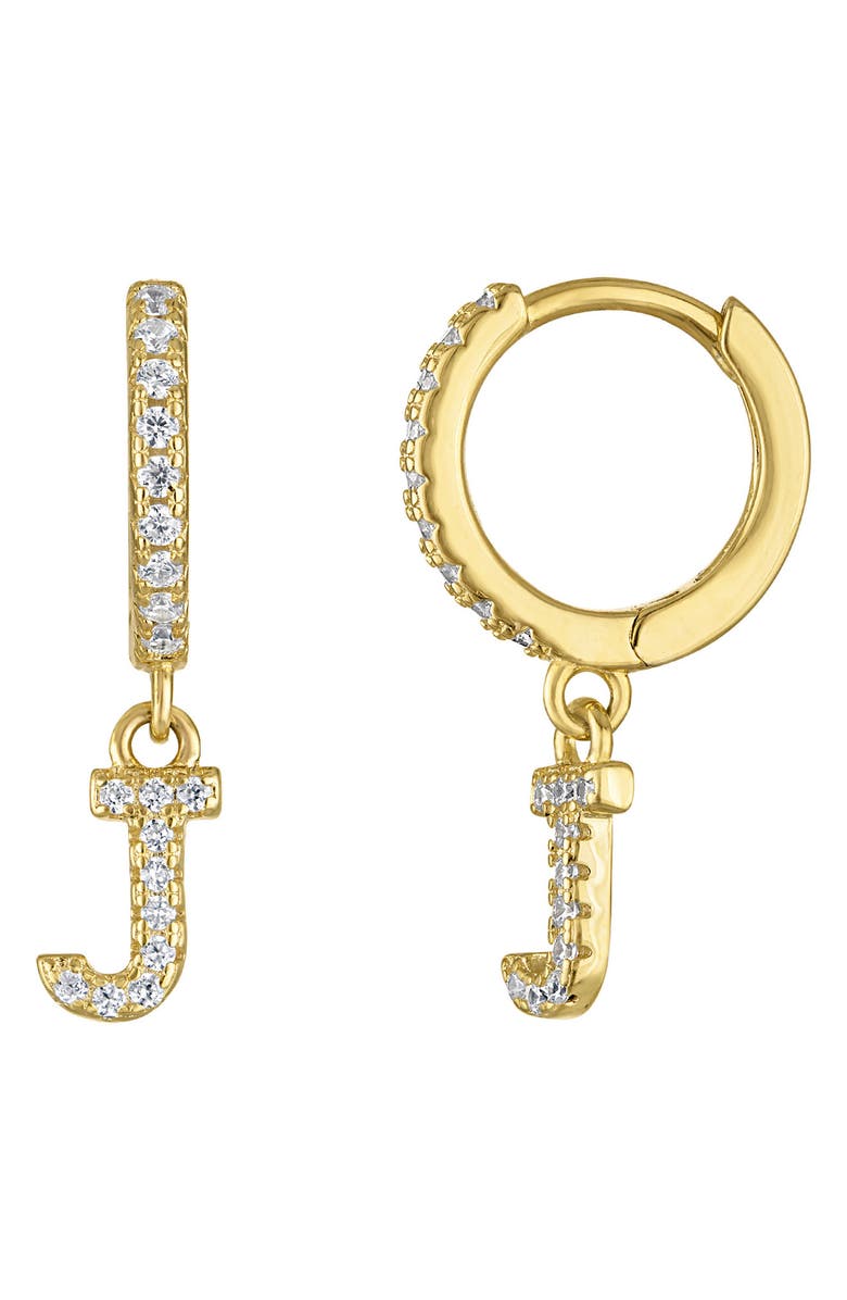 FZN Cubic Zirconia Initial Huggie Hoop Earrings, Main, color, Yellow Gold