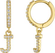 FZN Pavé Cubic Zirconia Initial Huggie Drop Earrings