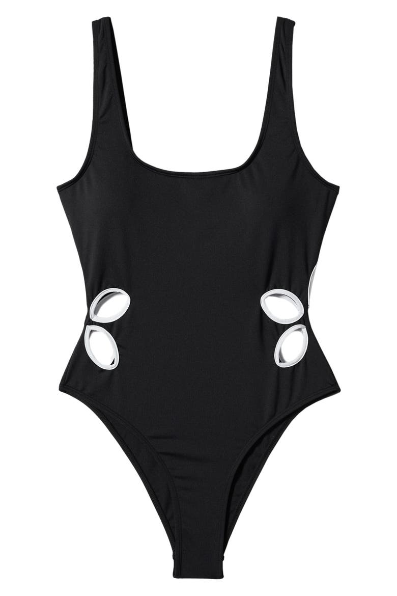 Cutout Detail One-Piece Swimsuit, Alternate, color, BLACK