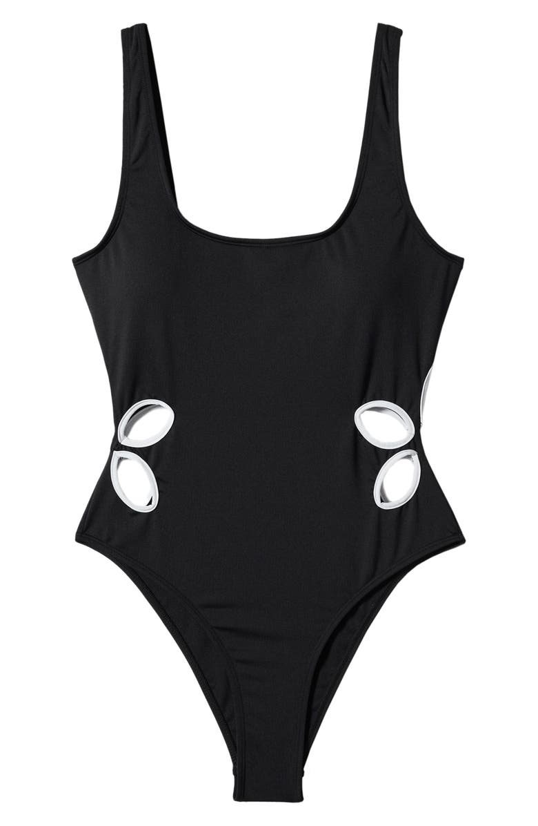 MANGO Cutout Detail One-Piece Swimsuit, Alternate, color, Black
