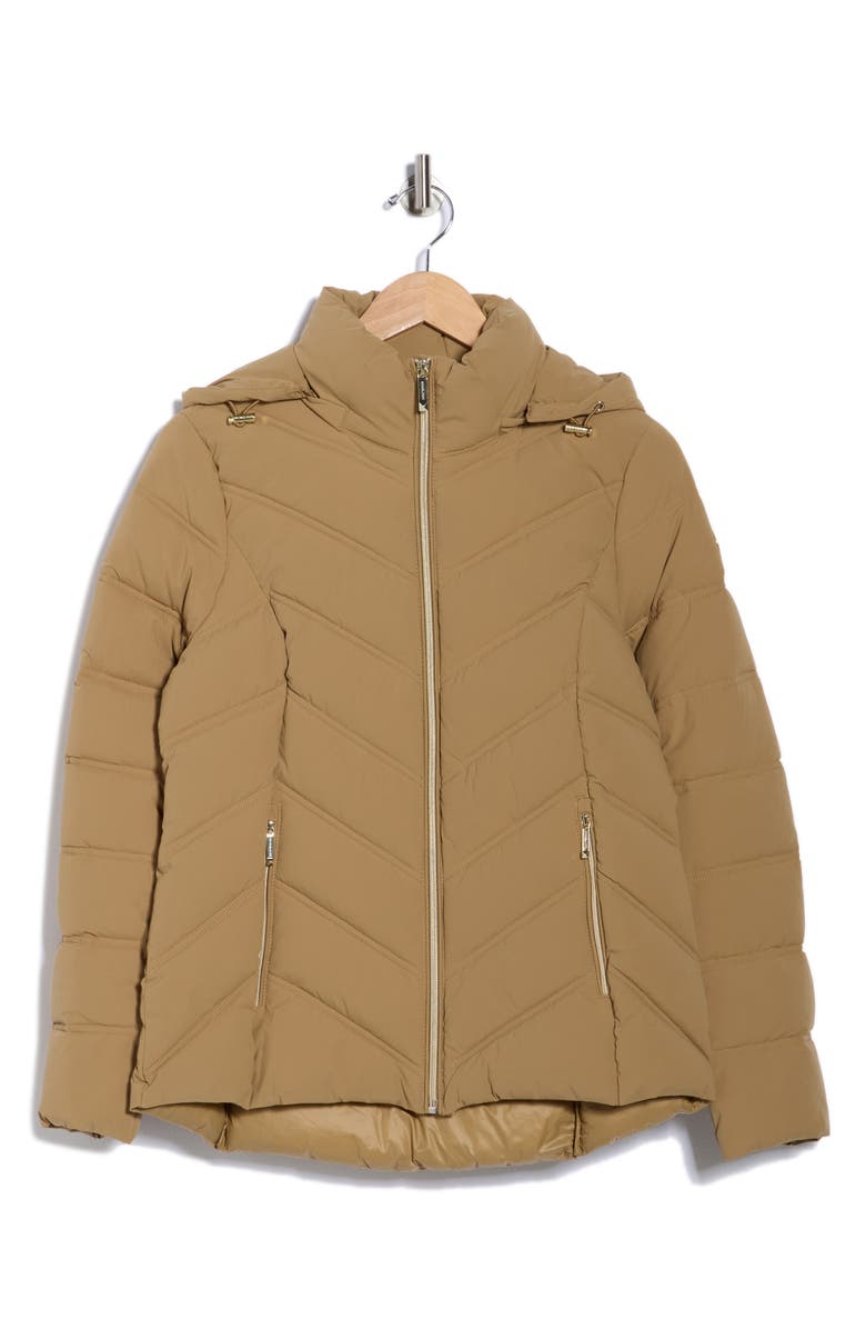 Michael Kors Water Resistant Chevron Quilted Jacket, Alternate, color, Dark Camel