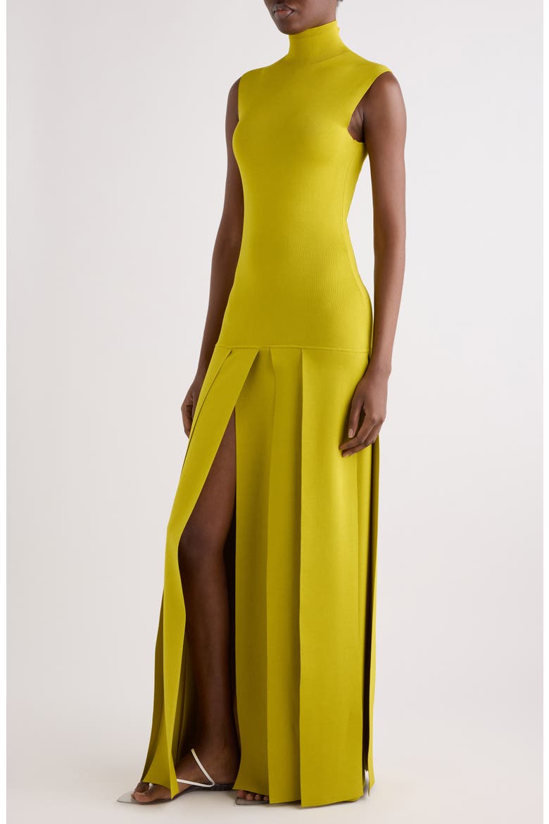 Pleated Funnel Neck Sweater Dress, Alternate, color, LIME