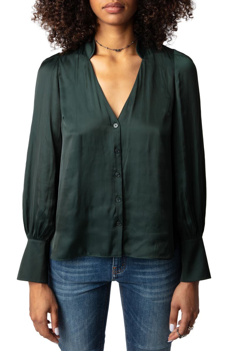 Zadig & Voltaire Tinous V-Neck Satin Shirt, Main, color, 